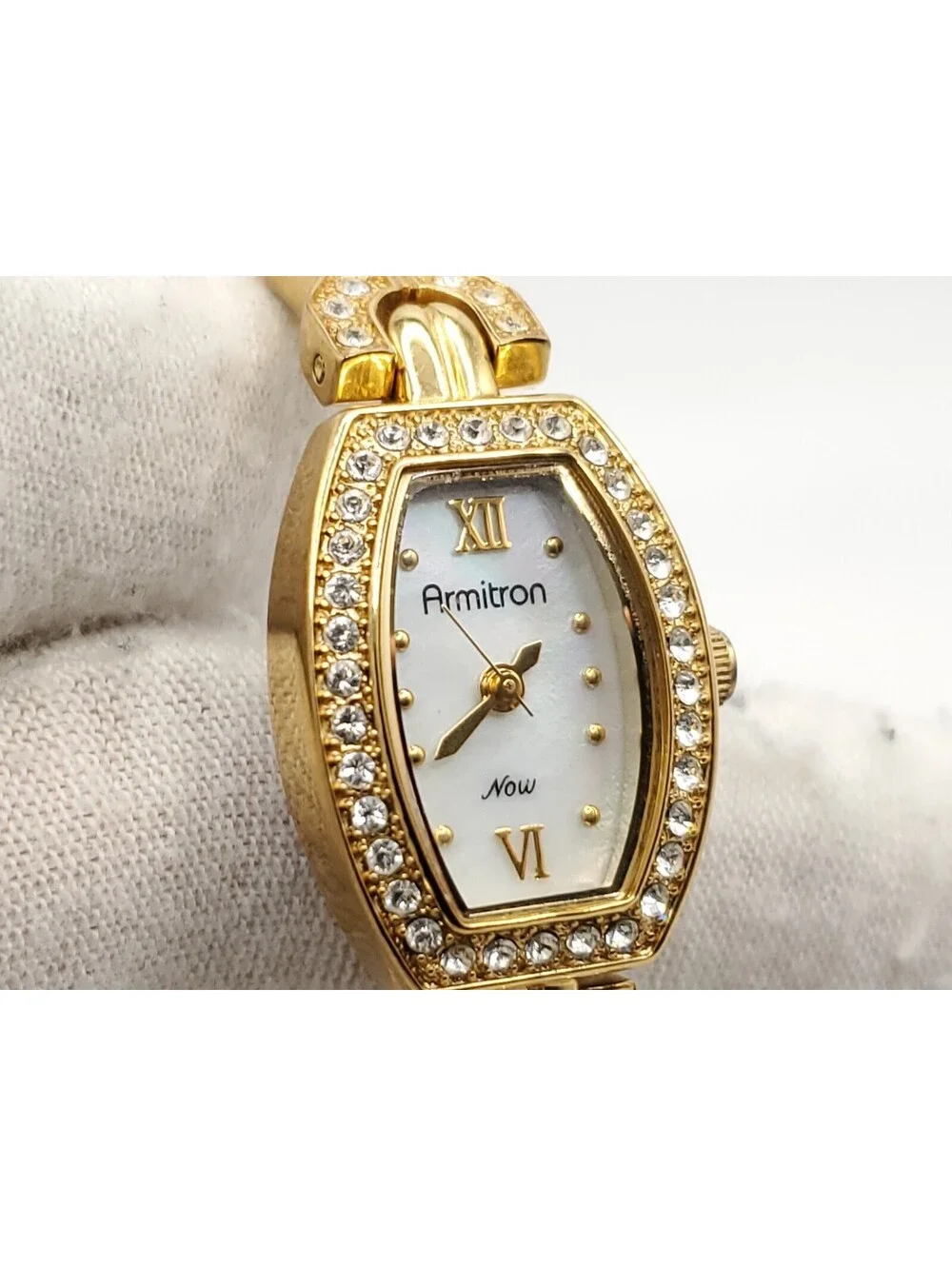 Armitron Now Quartz Watch Womens New Battery Gold Tone MOP Dial 16mm